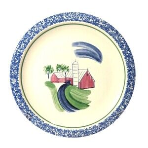 Pfaltzgraff Sunnydale Dinner Plate Blue Splatter 10-inch Farm Barn Silo Vintage